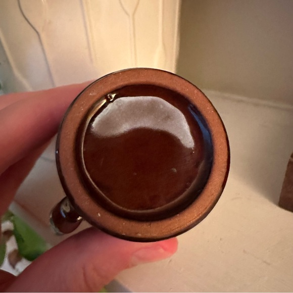 Vintage 1970s Espresso Cup - Cream Drip Glaze Over Brown Red Clay Pottery - Picture 6 of 8